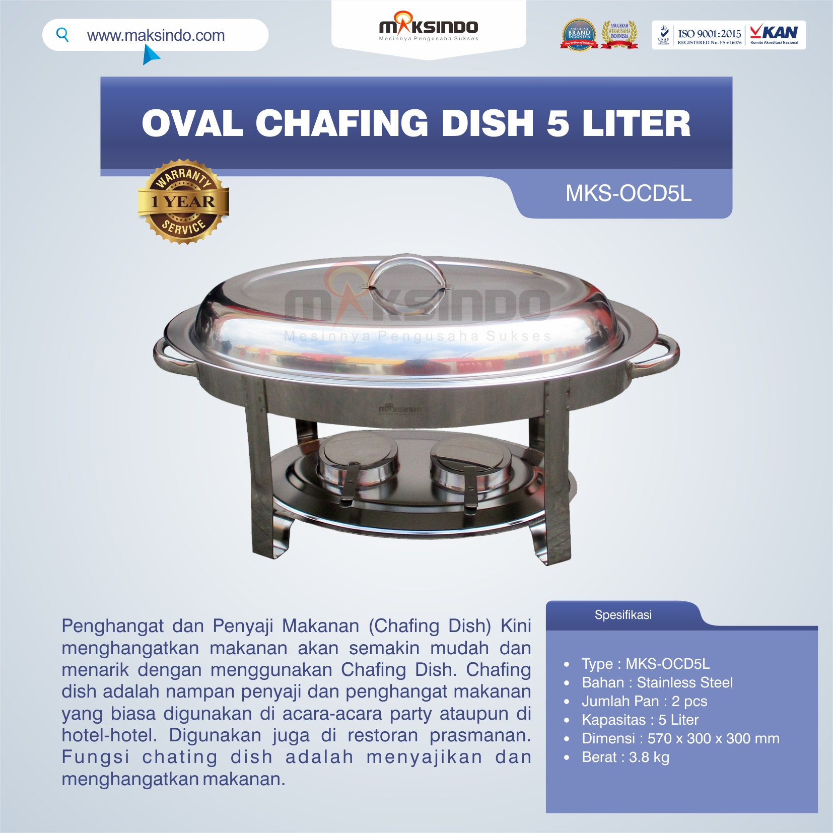 Jual Oval Chafing Dish 5 Liter di Yogyakarta
