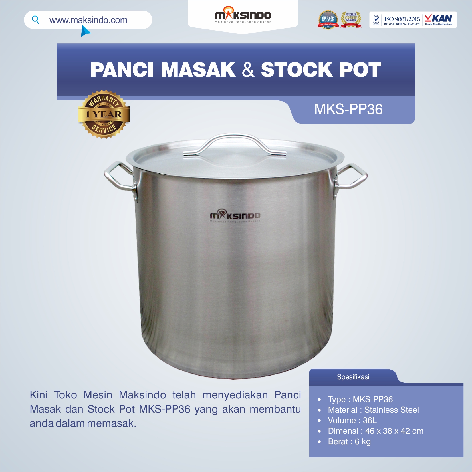 Jual Panci Masak Dan Stock Pot MKS-PP36 di Yogyakarta