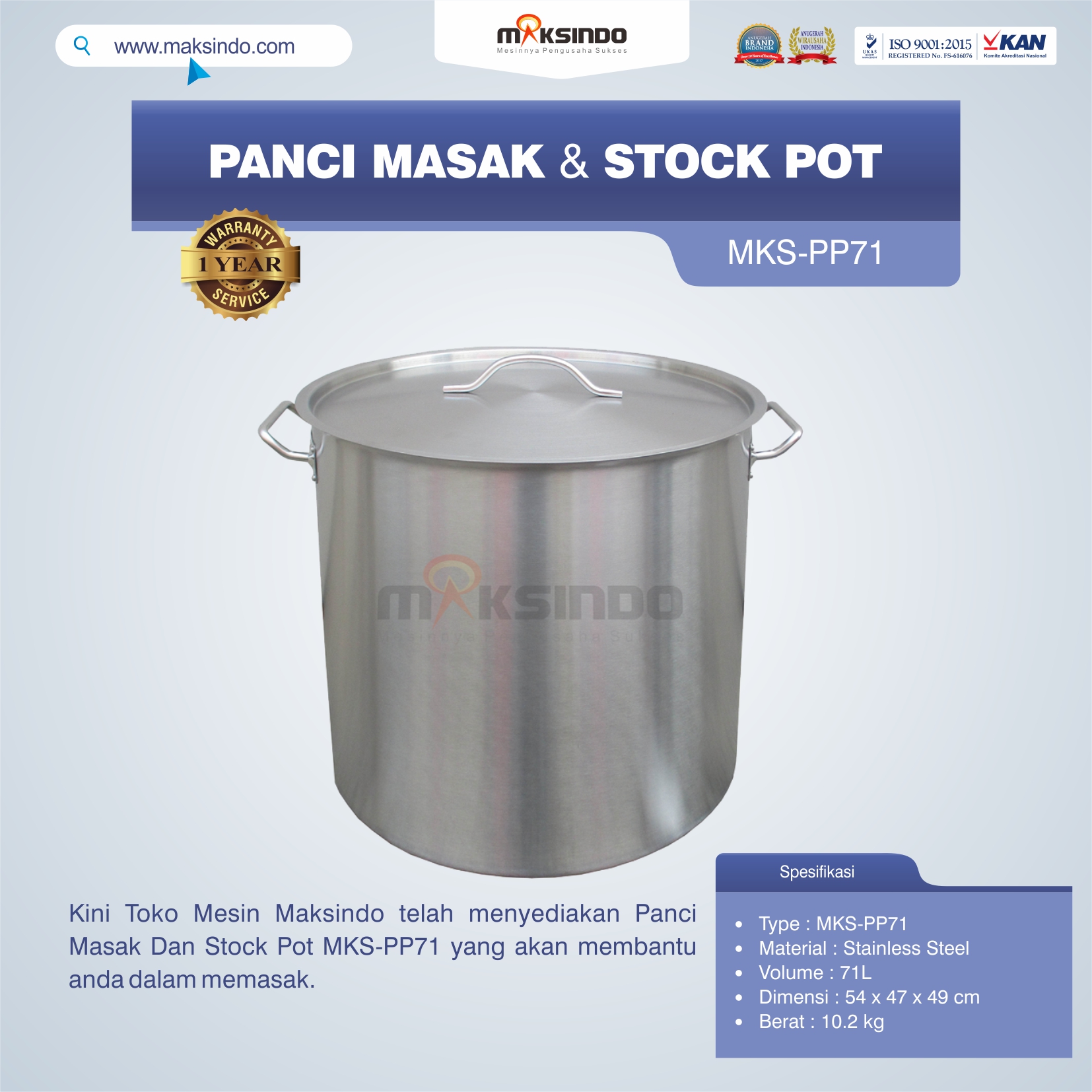 Jual Panci Masak Dan Stock Pot MKS-PP71 di Yogyakarta