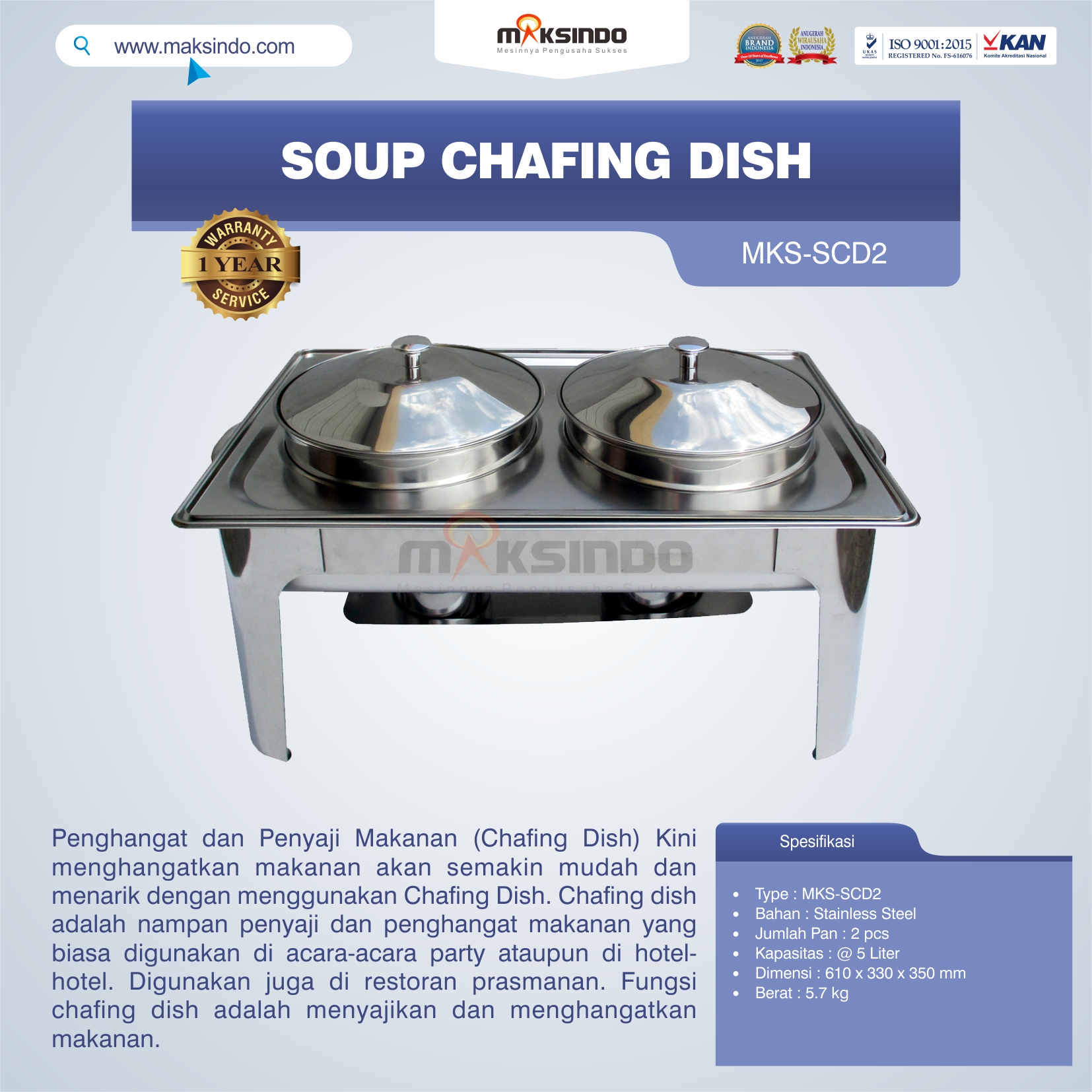 Jual Soup Chafing Dish MKS-SCD2 di Yogayakarta