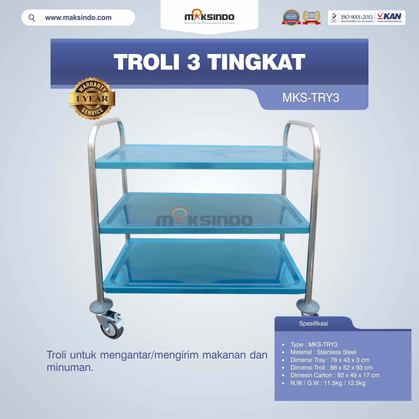 Jual Troli 3 Tingkat MKS-TRY3 di Yogyakarta