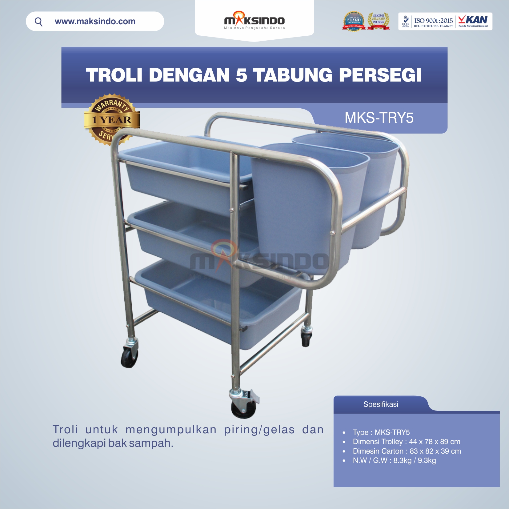 Jual Troli Dengan 5 Tabung Persegi MKS-TRY5 di Yogyakarta