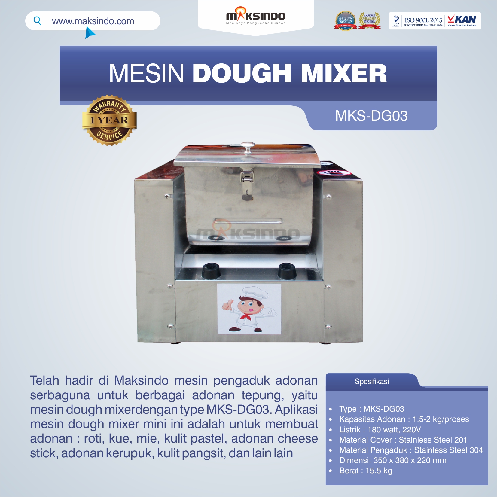 Jual Mesin Dough Mixer MKS-DG03 di Yogyakarta