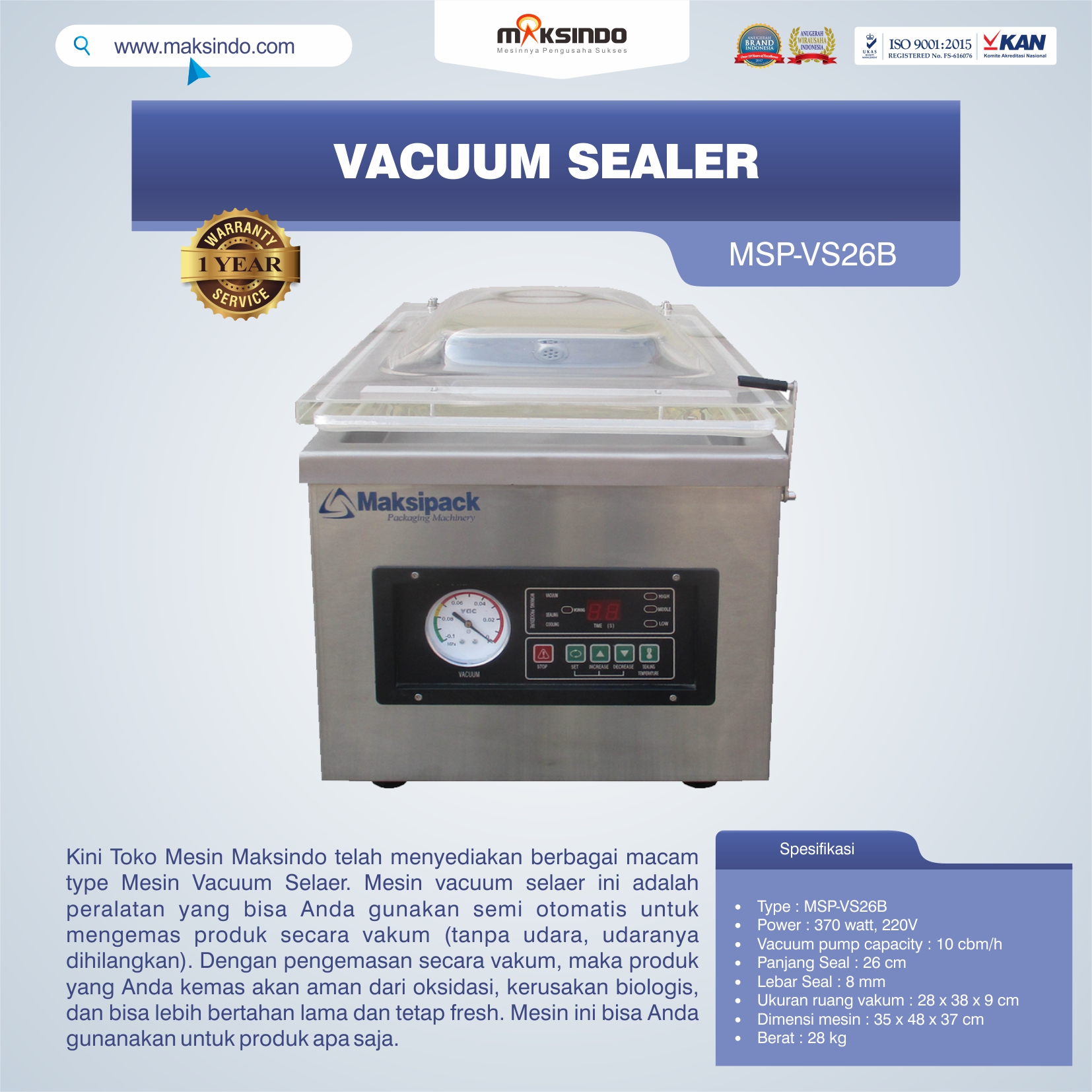 Jual Vacuum Sealer MSP-VS26B di Yogyakarta