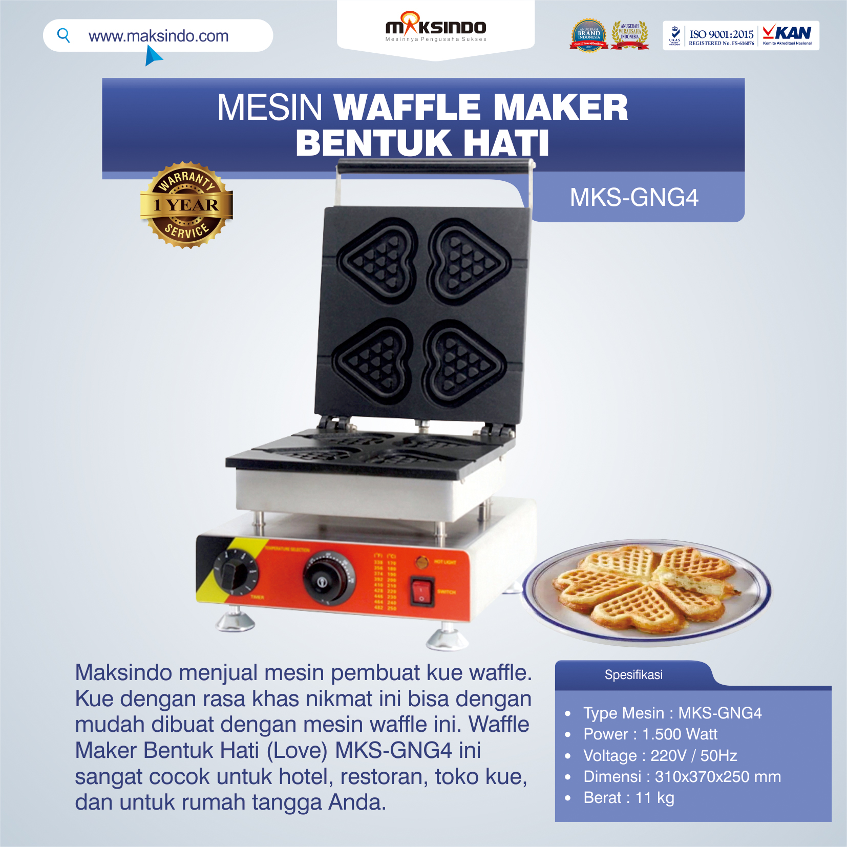 Mesin Waffle Maker Bentuk Hati (Love) MKS-GNG4
