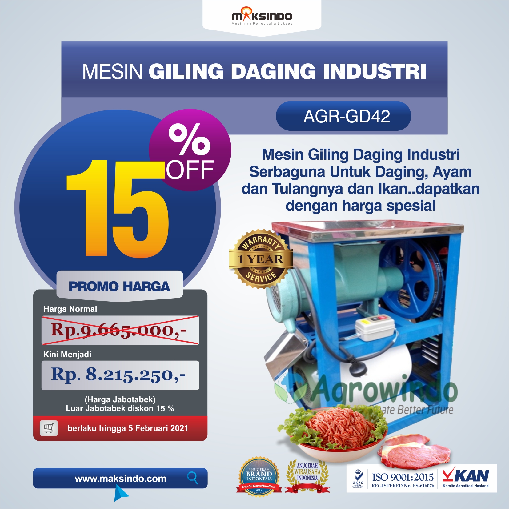 Jual Mesin Giling Daging Industri (AGR-GD42) di Yogyakarta