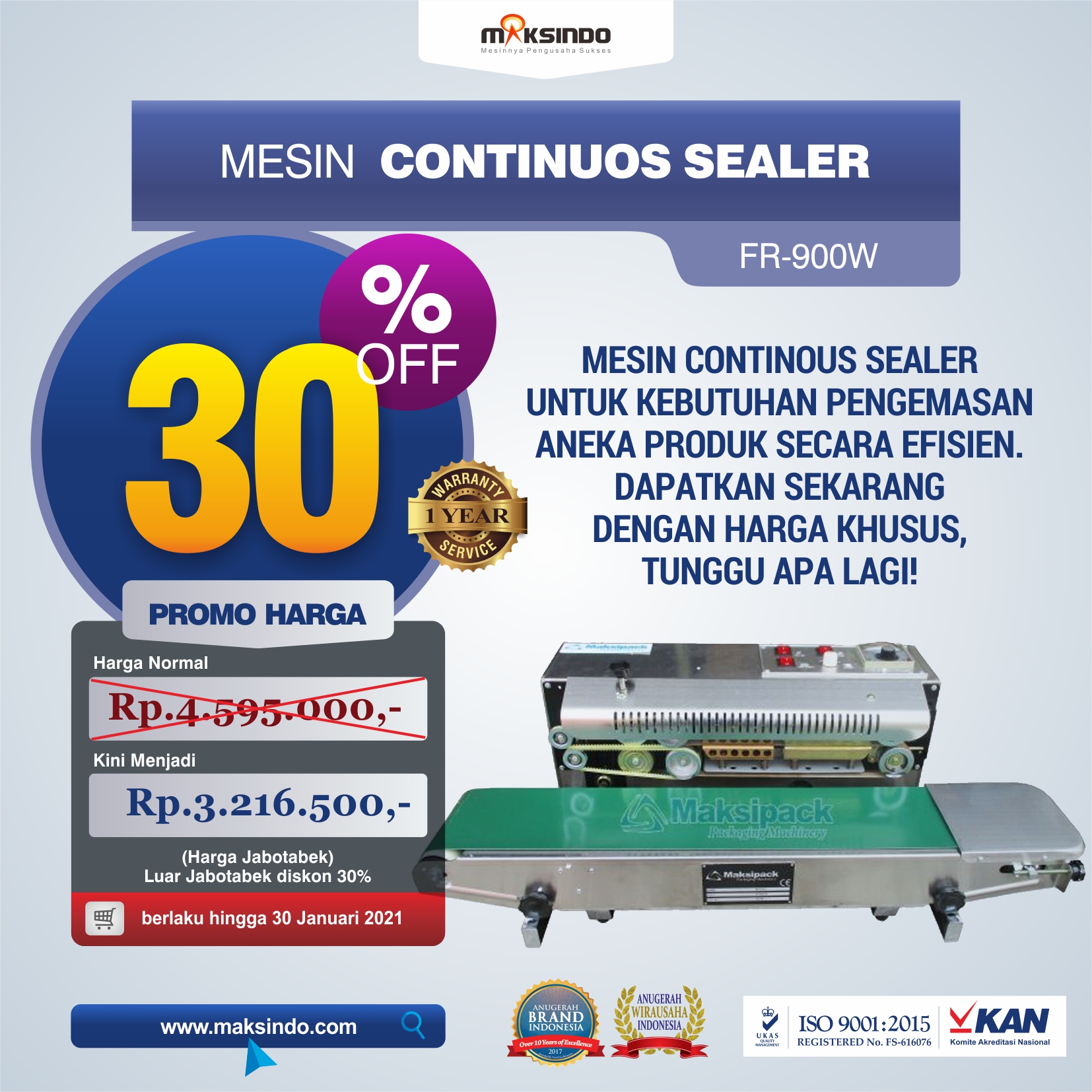 Jual Mesin Continuos Sealer FR-900W di Yogyakarta