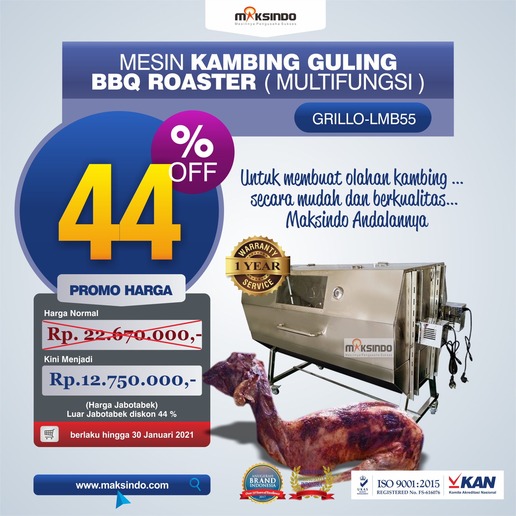 Jual Mesin Kambing Guling Double Location Roaster (GRILLO-LMB55) di Yogyakarta