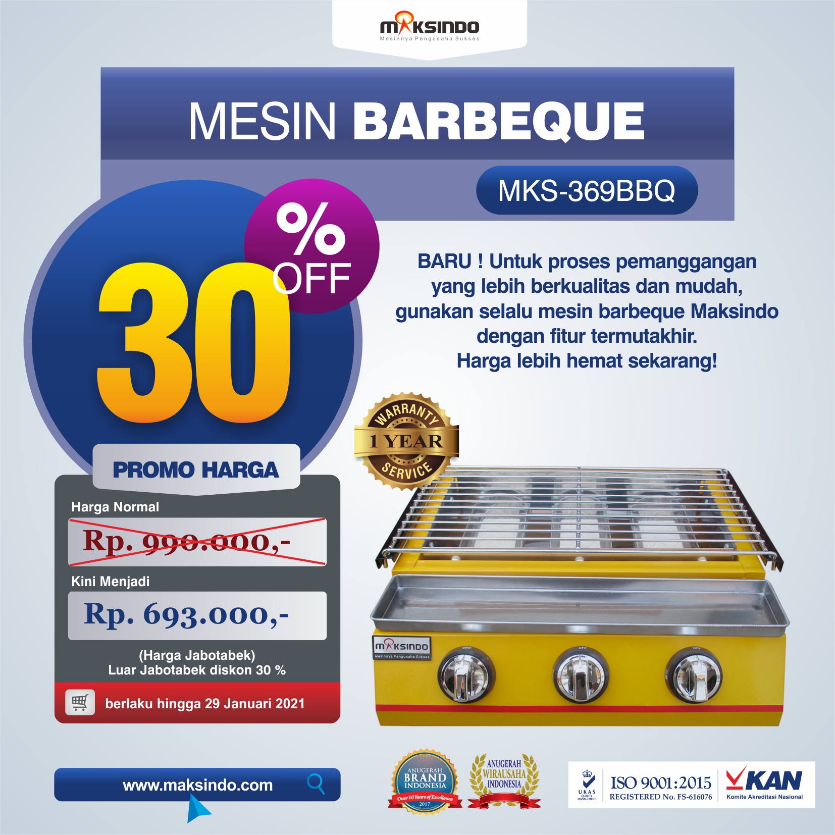 Jual Mesin Pemanggang Sate – BBQ 3 Tungku (Gas) MKS-369BBQ di Yogyakarta