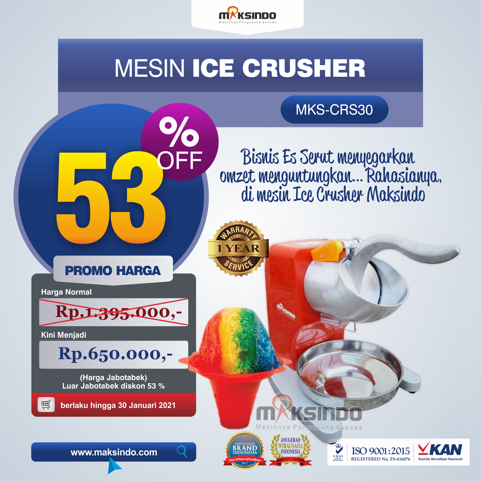 Jual Mesin Ice Crusher MKS-CRS30 di Yogyakarta