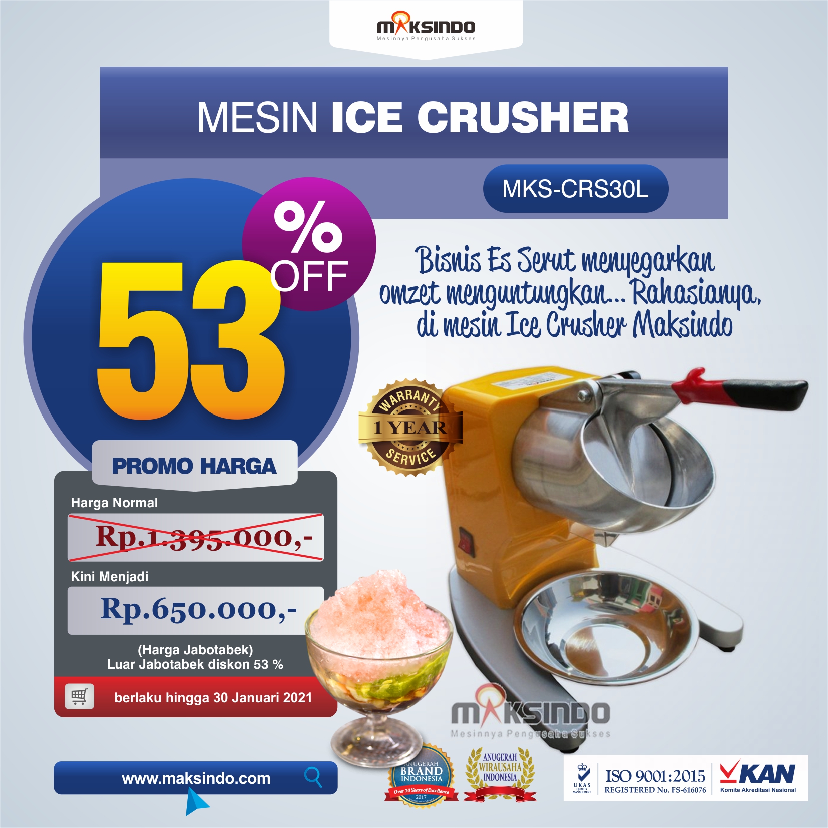 Jual Mesin Ice Crusher MKS-CRS30L di Yogyakarta