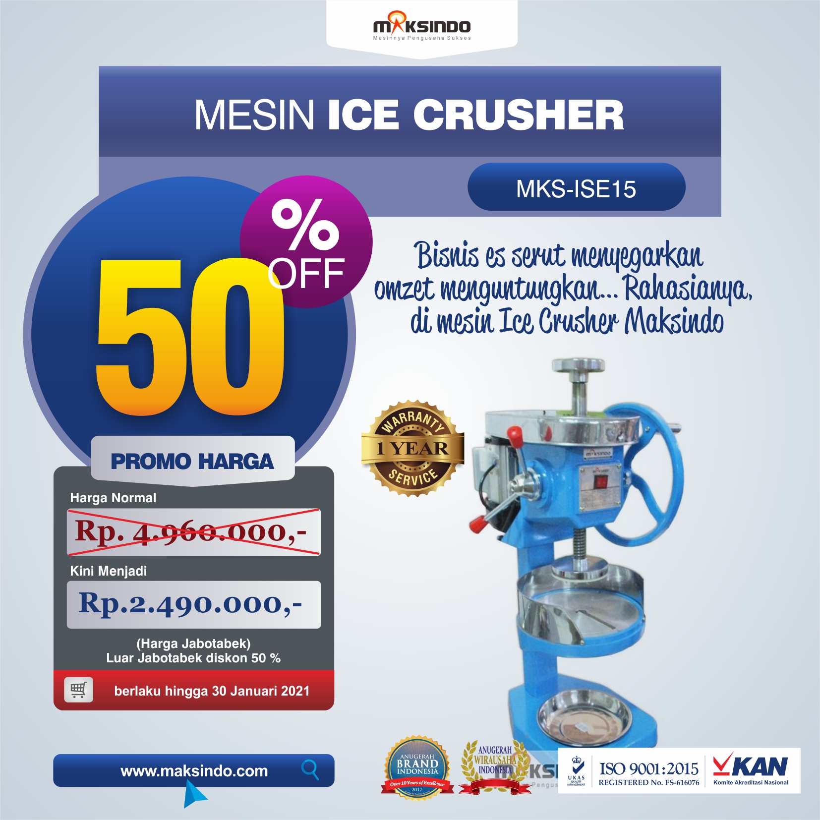 Jual Mesin Ice Crusher MKS-ISE15 di Yogyakarta
